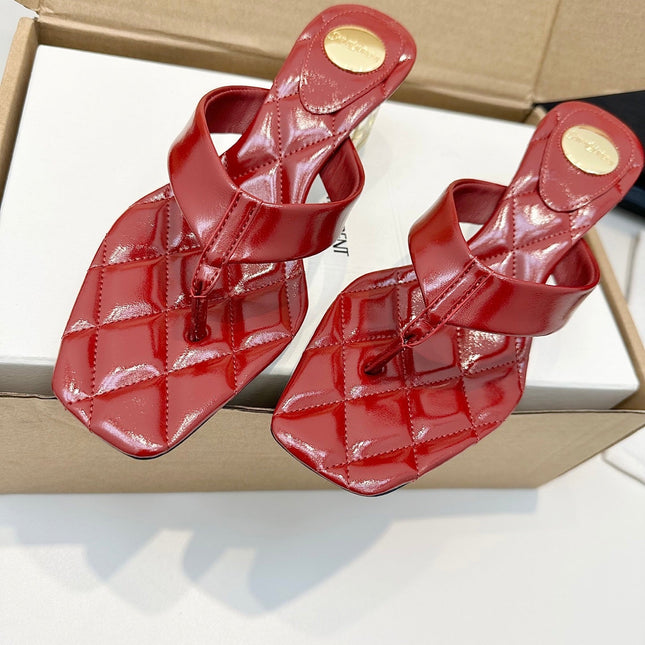 YSL 26S QUILTED THONG SANDALS 50 MM IN DARK RED LAMBSKIN