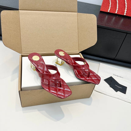 YSL 26S QUILTED THONG SANDALS 50 MM IN DARK RED LAMBSKIN