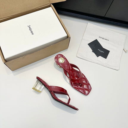 YSL 26S QUILTED THONG SANDALS 50 MM IN DARK RED LAMBSKIN