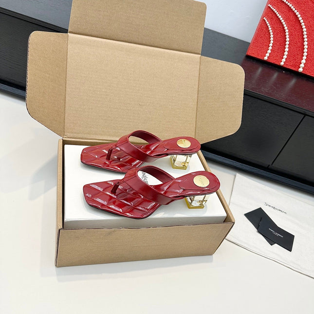 YSL 26S QUILTED THONG SANDALS 50 MM IN DARK RED LAMBSKIN