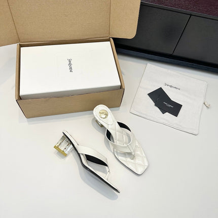 YSL 26S QUILTED THONG SANDALS 50 MM IN WHITE LAMBSKIN