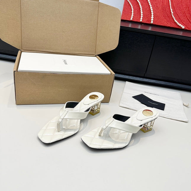 YSL 26S QUILTED THONG SANDALS 50 MM IN WHITE LAMBSKIN