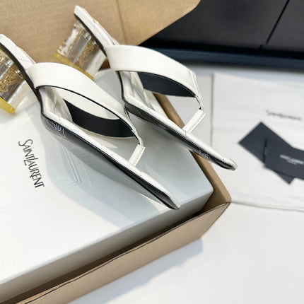 YSL 26S QUILTED THONG SANDALS 50 MM IN WHITE LAMBSKIN