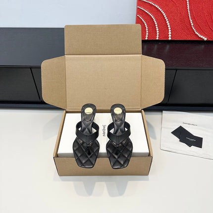 YSL 26S QUILTED THONG SANDALS 50 MM IN BLACK LAMBSKIN