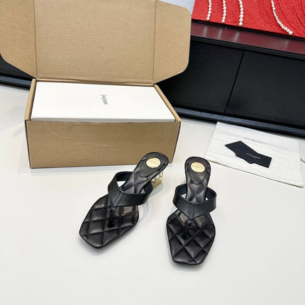 YSL 26S QUILTED THONG SANDALS 50 MM IN BLACK LAMBSKIN