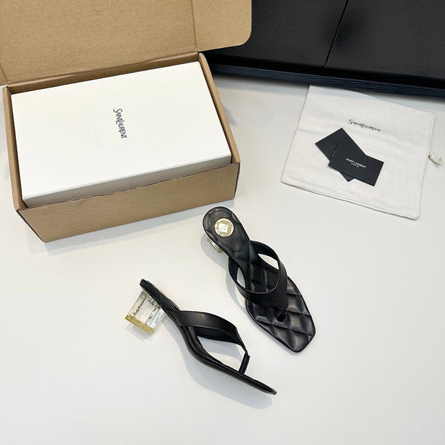 YSL 26S QUILTED THONG SANDALS 50 MM IN BLACK LAMBSKIN