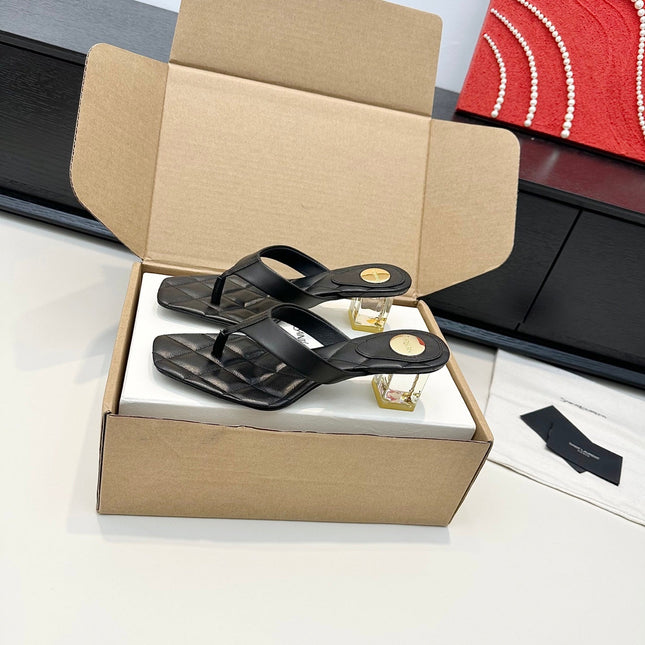 YSL 26S QUILTED THONG SANDALS 50 MM IN BLACK LAMBSKIN