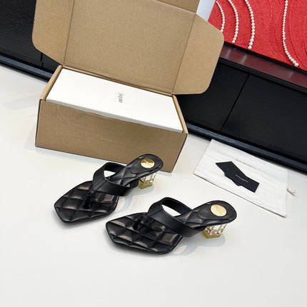YSL 26S QUILTED THONG SANDALS 50 MM IN BLACK LAMBSKIN