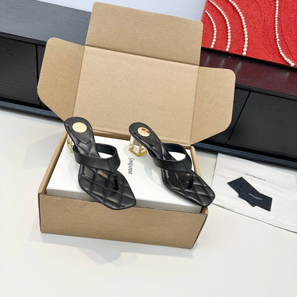 YSL 26S QUILTED THONG SANDALS 50 MM IN BLACK LAMBSKIN