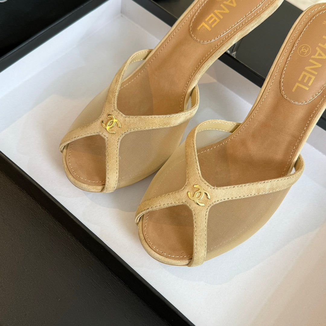Double C High Heel Tan Brown Lambskin
