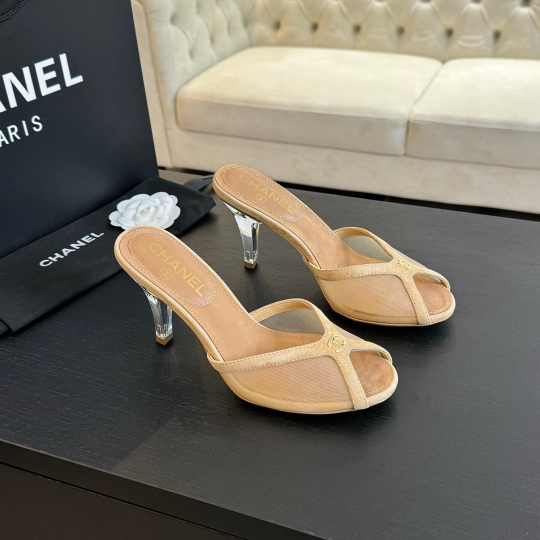 Double C High Heel Tan Brown Lambskin