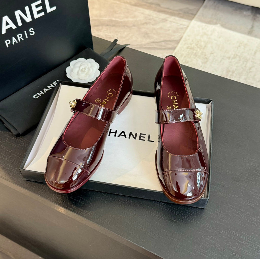 mary jane flat Red Wine patent calfskin