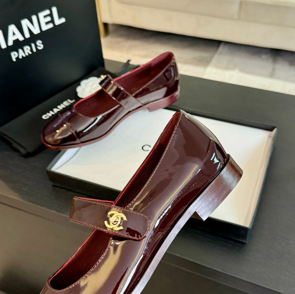 mary jane flat Red Wine patent calfskin