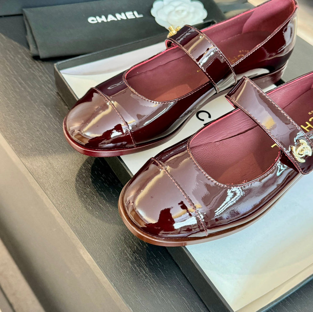 mary jane flat Red Wine patent calfskin