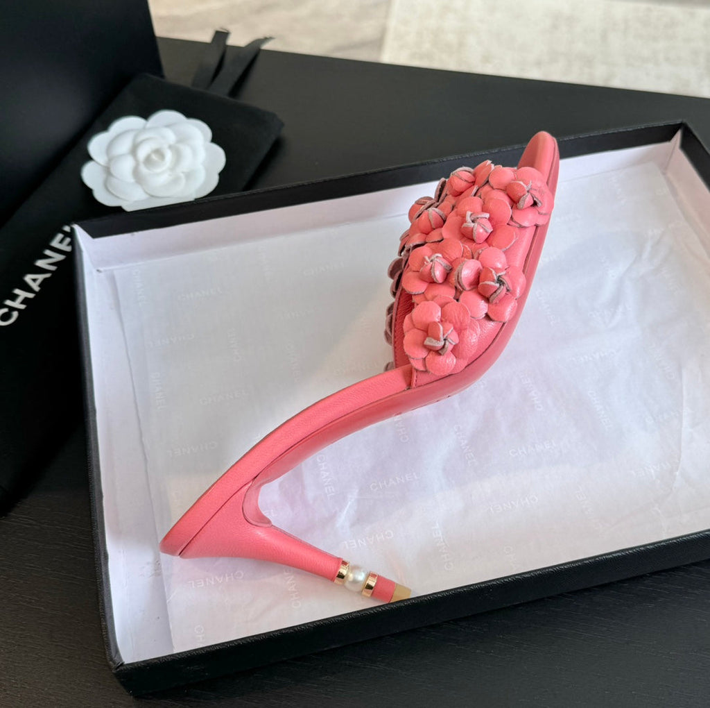 CC Little Camellia World Thin High Heels Rose Pink Lambskin