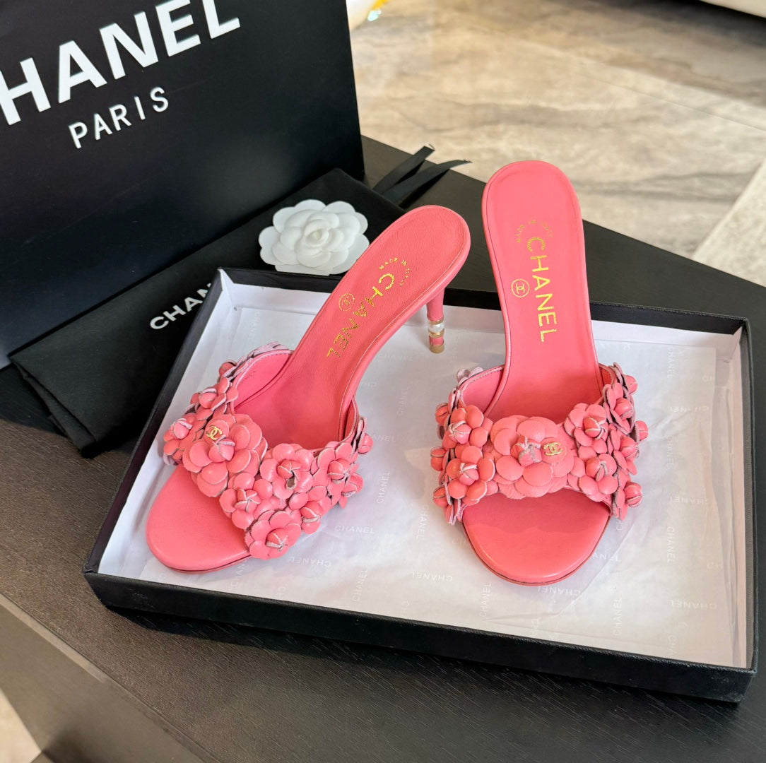 CC Little Camellia World Thin High Heels Rose Pink Lambskin
