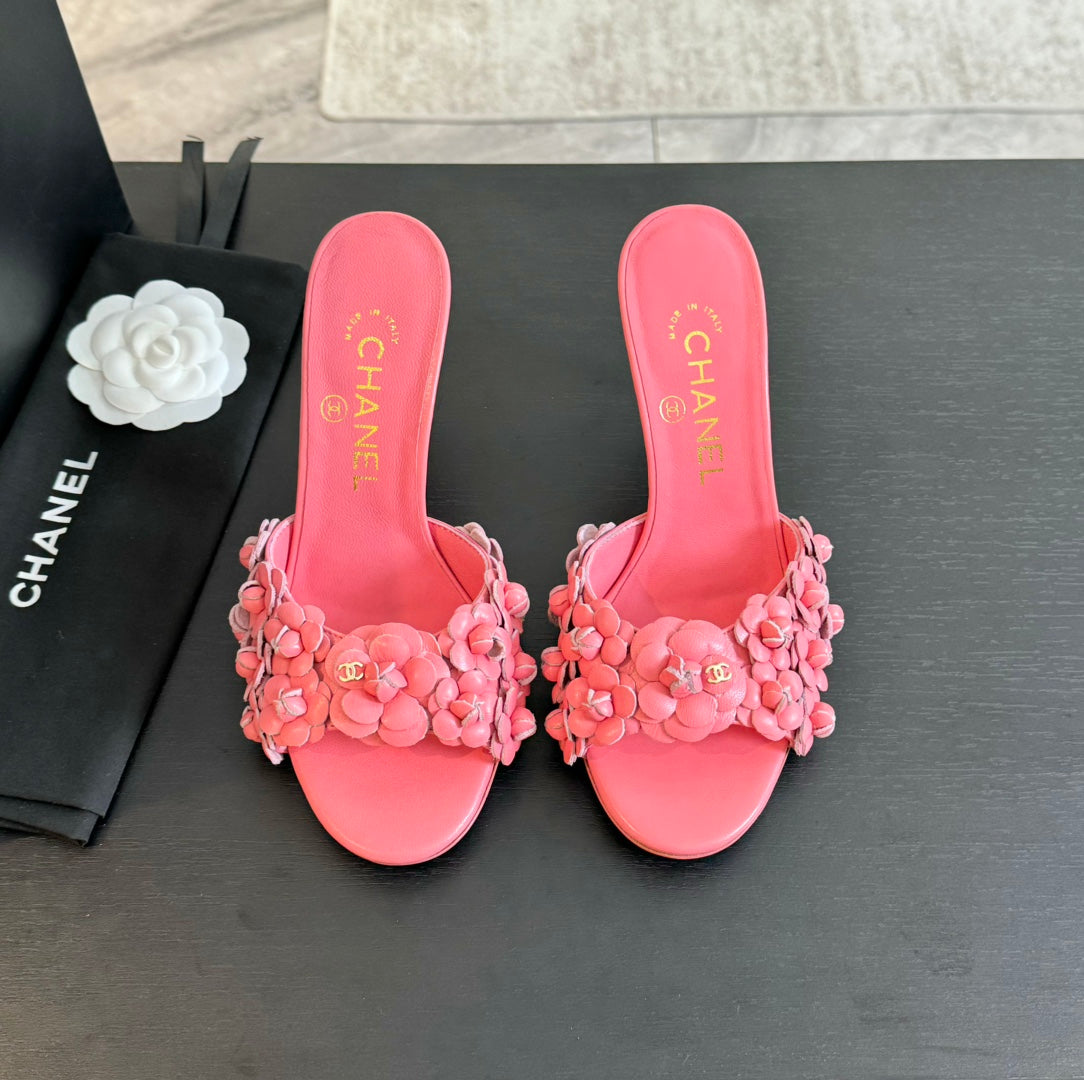 CC Little Camellia World Thin High Heels Rose Pink Lambskin