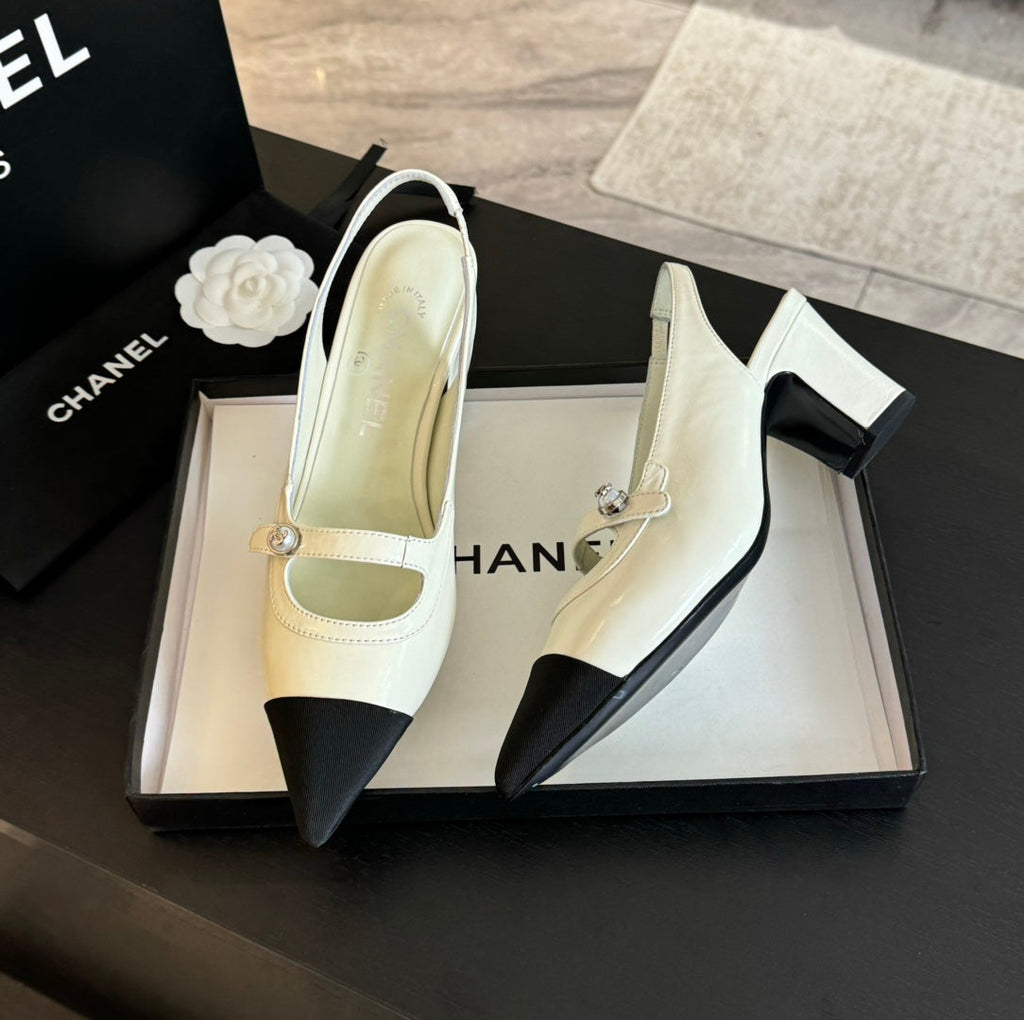 Double C WOMEN'S Slingback SPIRIT TOE White Lambskin