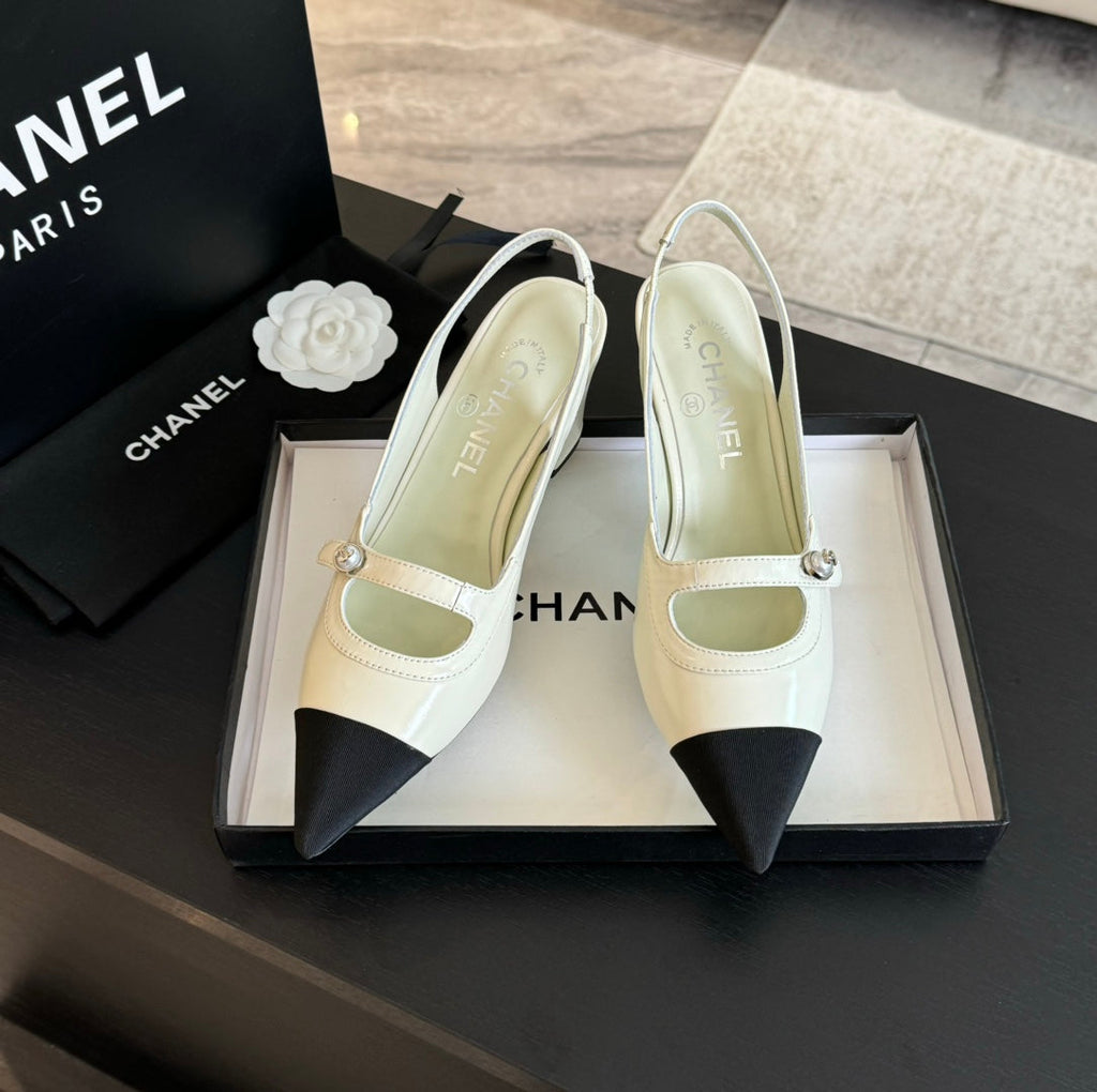 Double C WOMEN'S Slingback SPIRIT TOE White Lambskin