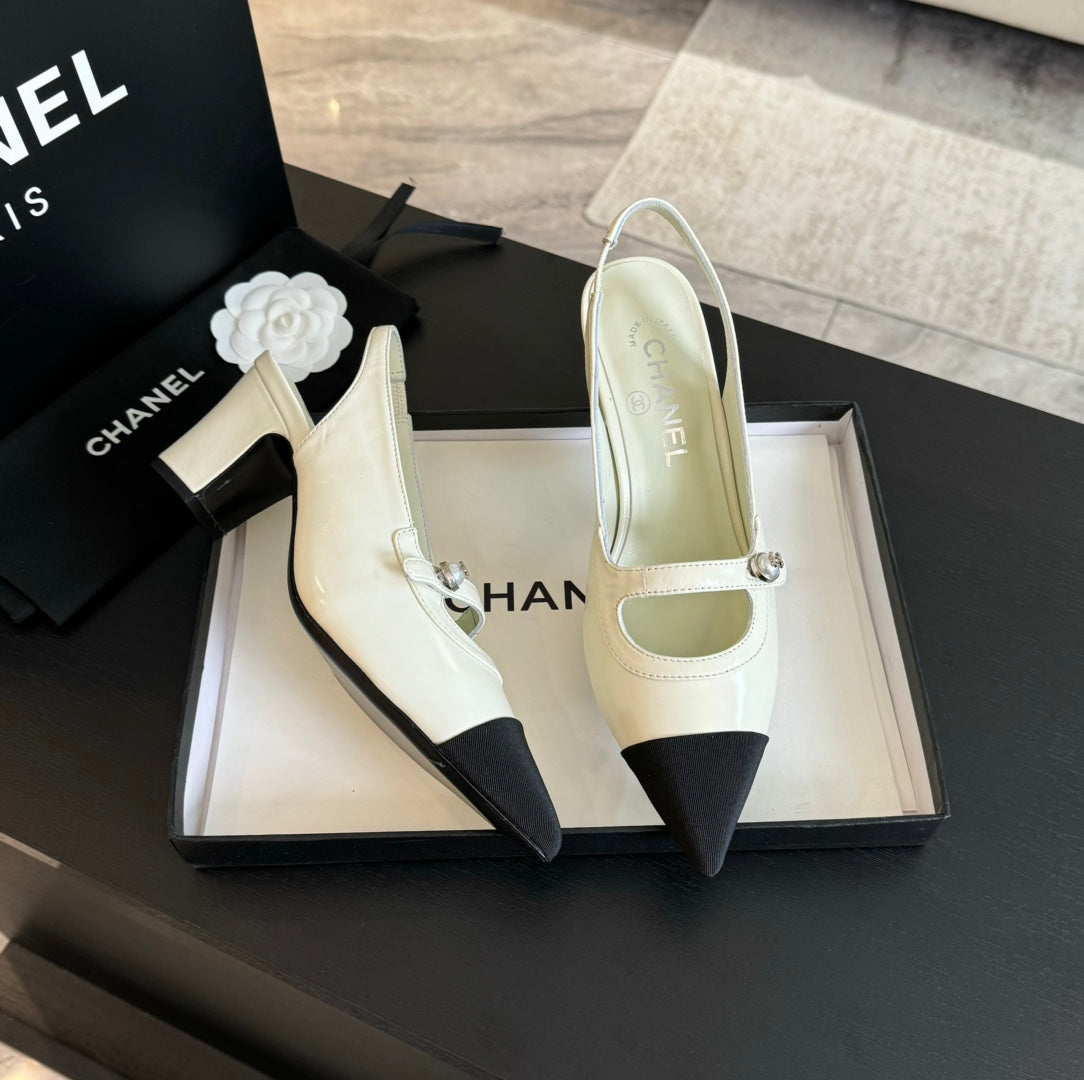 Double C WOMEN'S Slingback SPIRIT TOE White Lambskin