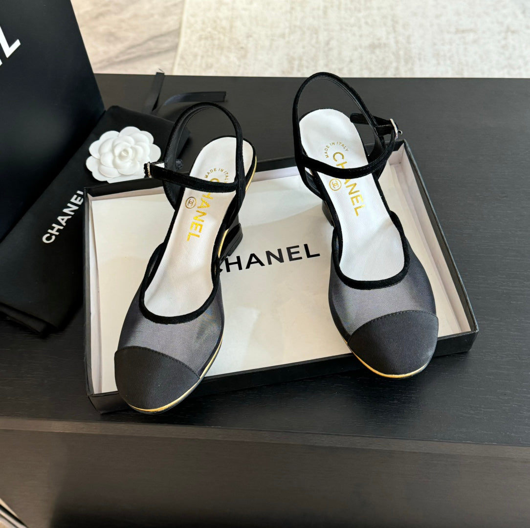 Waterproof Platform High Heels Transparent Heel Mesh  Black