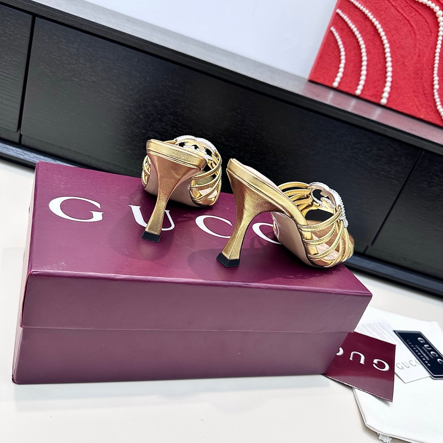 GUCCI 26S HEELED SANDALS 85 MM IN GOLD CALFSKIN WITH CRYSTAL