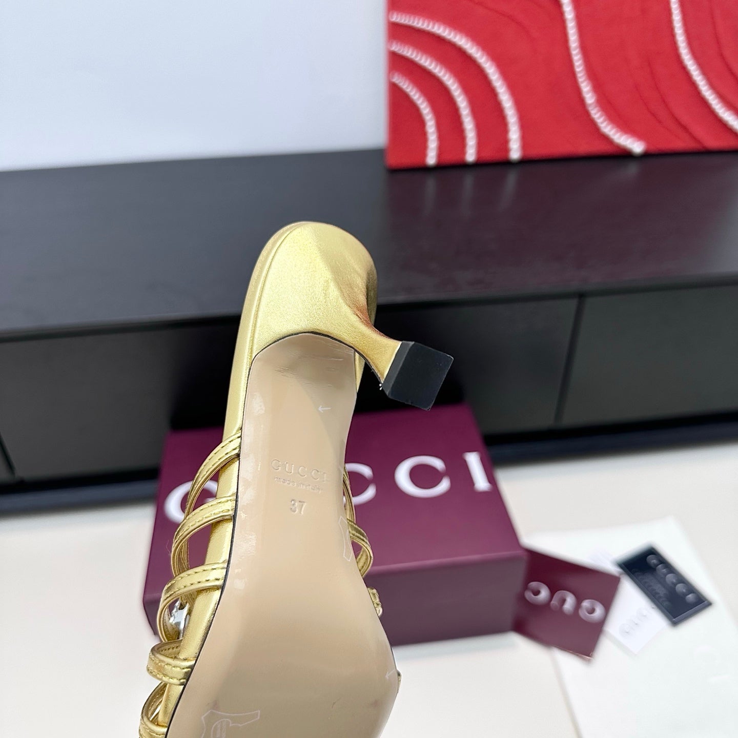 GUCCI 26S HEELED SANDALS 85 MM IN GOLD CALFSKIN WITH CRYSTAL