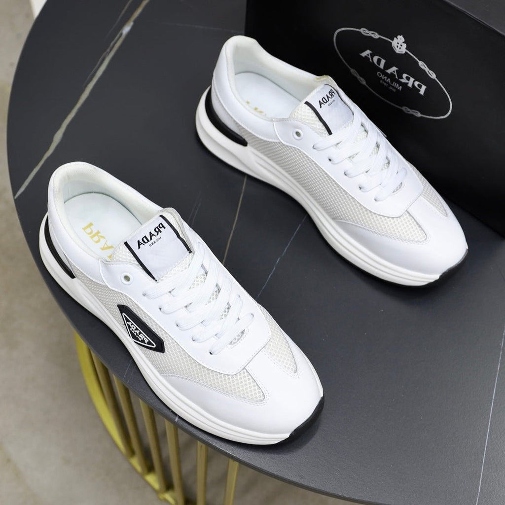 PRA SNEAKER IN WHITE CALFSKIN AND MESH FABRIC