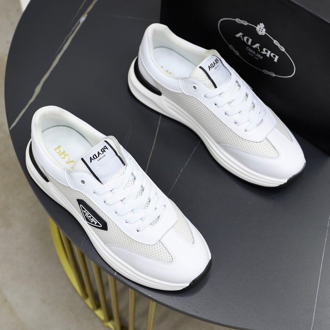PRA SNEAKER IN WHITE CALFSKIN AND MESH FABRIC