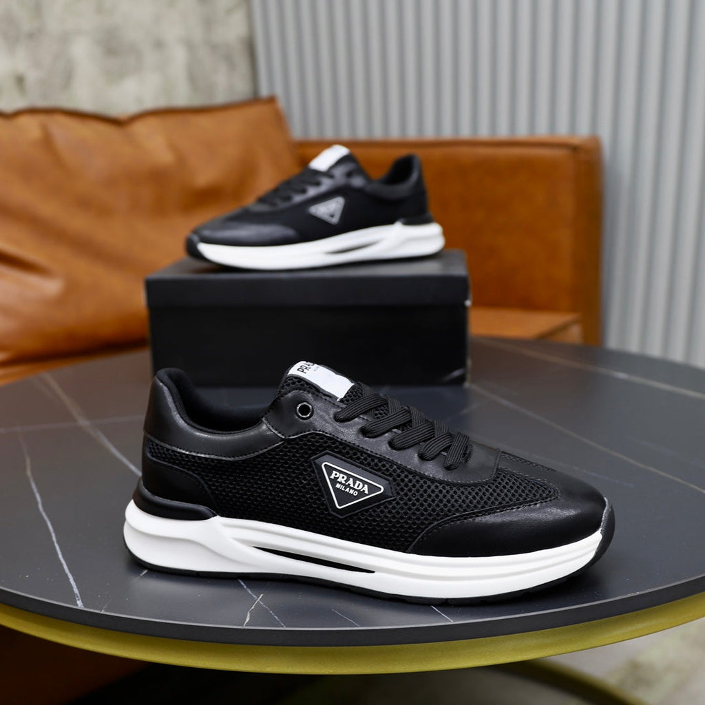 PRA SNEAKER IN BLACK CALFSKIN AND MESH FABRIC