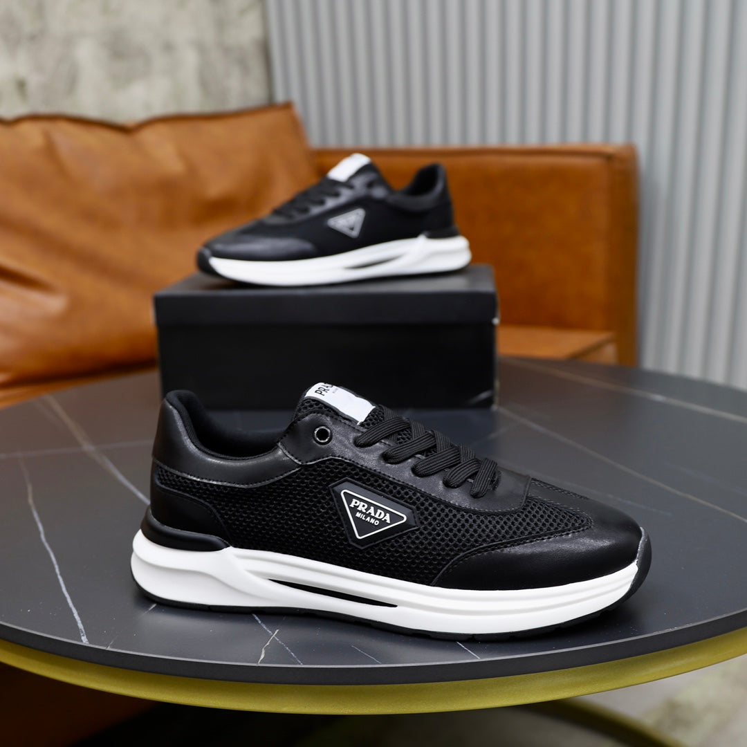 PRA SNEAKER IN BLACK CALFSKIN AND MESH FABRIC
