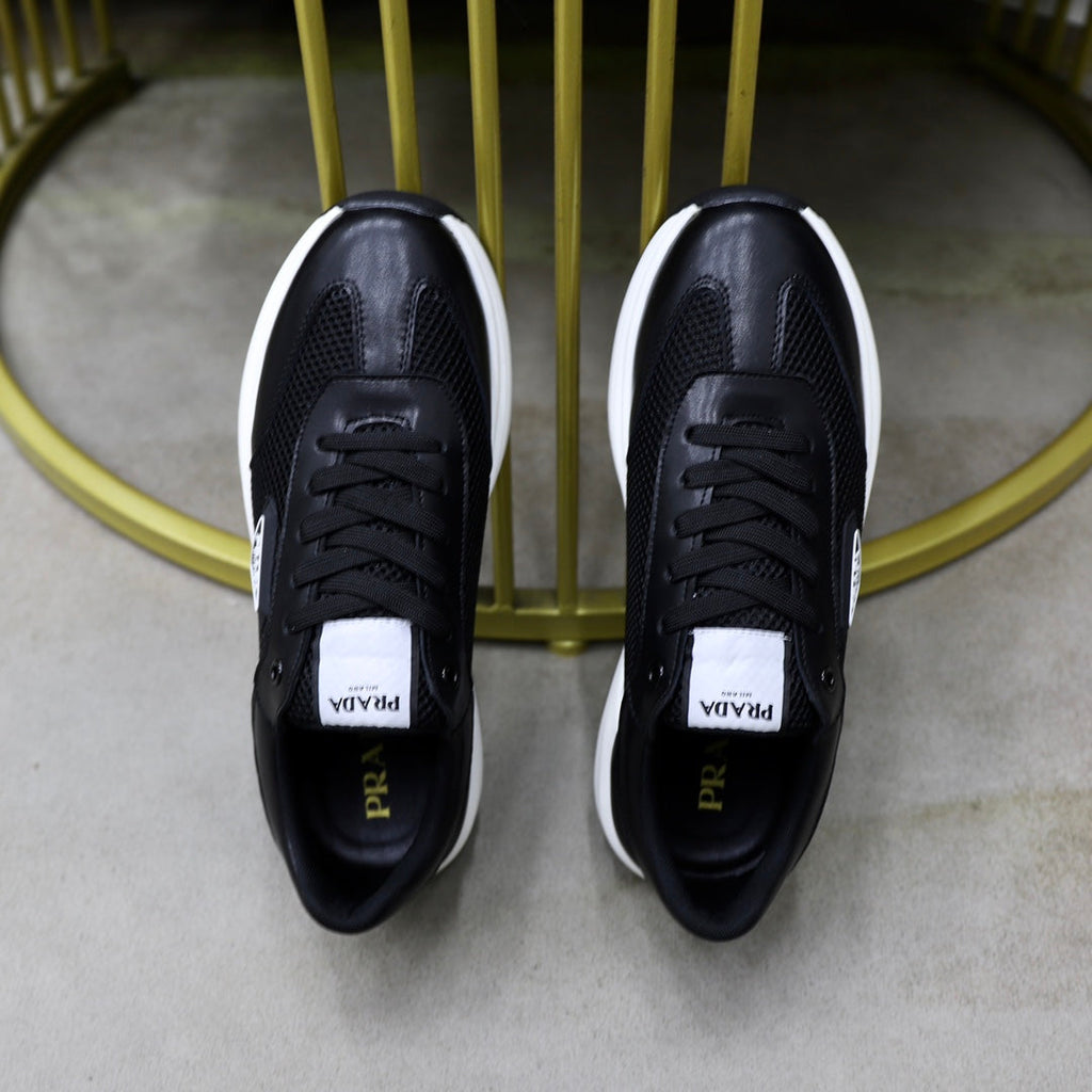 PRA SNEAKER IN BLACK CALFSKIN AND MESH FABRIC