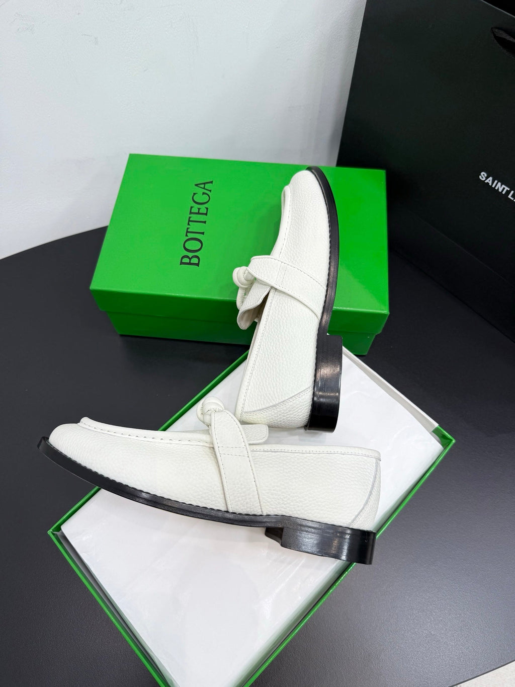 BOTTEGA VENETA 26S LOAFERS IN WHITE GRAINED CALFSKIN