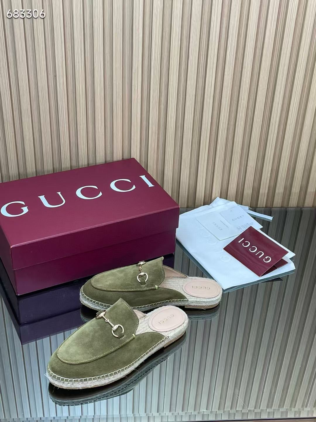 GUCCI 26S LOAFER MULES IN MOSS GREEN SUEDE