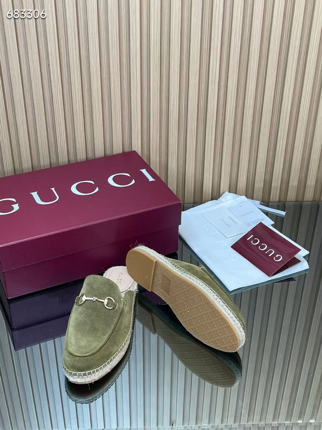 GUCCI 26S LOAFER MULES IN MOSS GREEN SUEDE