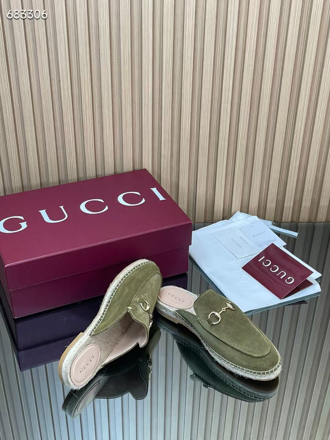 GUCCI 26S LOAFER MULES IN MOSS GREEN SUEDE