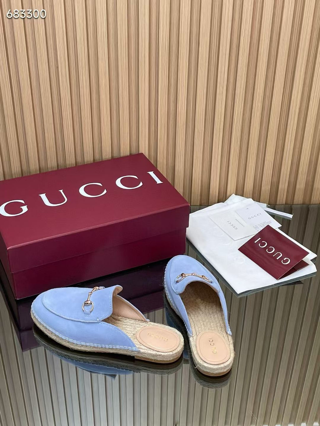 GUCCI 26S LOAFER MULES IN LIGHT BLUE SUEDE