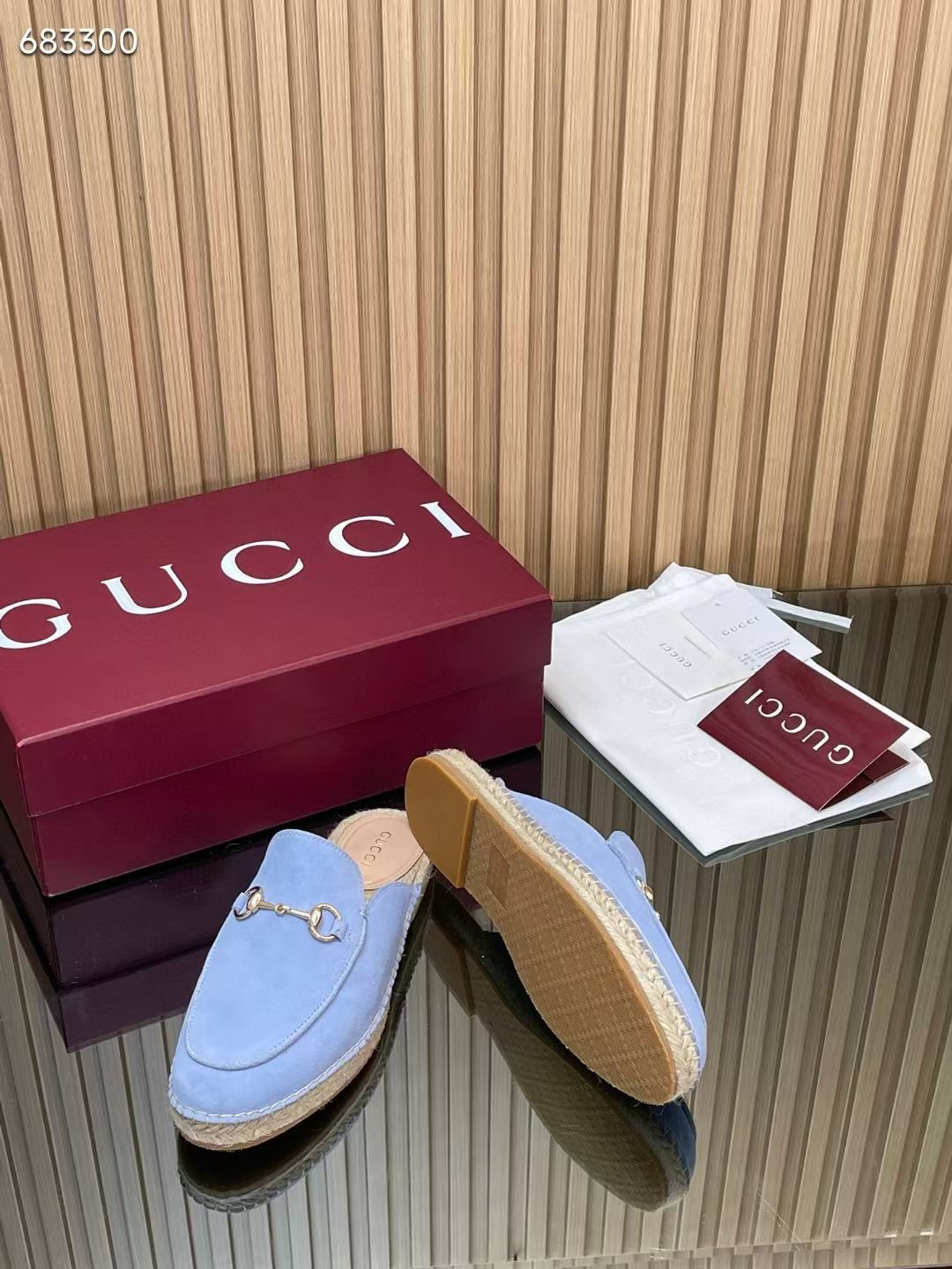 GUCCI 26S LOAFER MULES IN LIGHT BLUE SUEDE