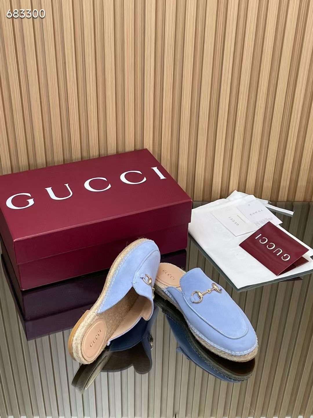 GUCCI 26S LOAFER MULES IN LIGHT BLUE SUEDE