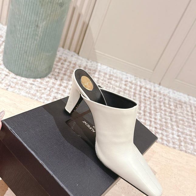 YSL 25S JILL MULES IN IVORY SMOOTH CALFSKIN