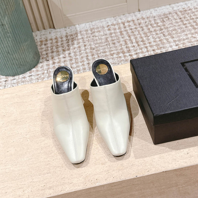 YSL 25S JILL MULES IN IVORY SMOOTH CALFSKIN