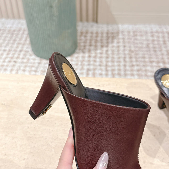 YSL 25S JILL MULES IN BURGUNDY SMOOTH CALFSKIN