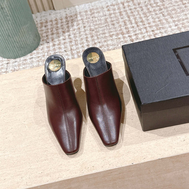 YSL 25S JILL MULES IN BURGUNDY SMOOTH CALFSKIN