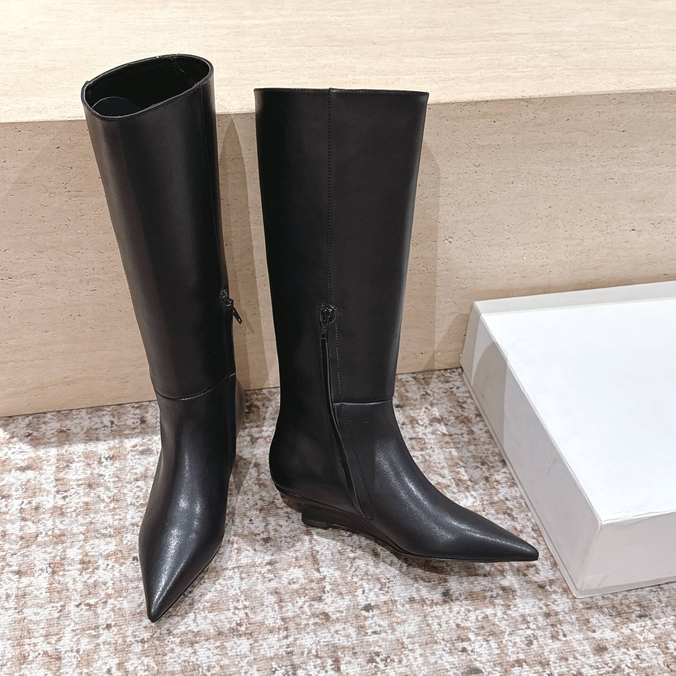 CELINE 26S HIGH-TOP BOOTS 55 MM IN BLACK CALFSKIN