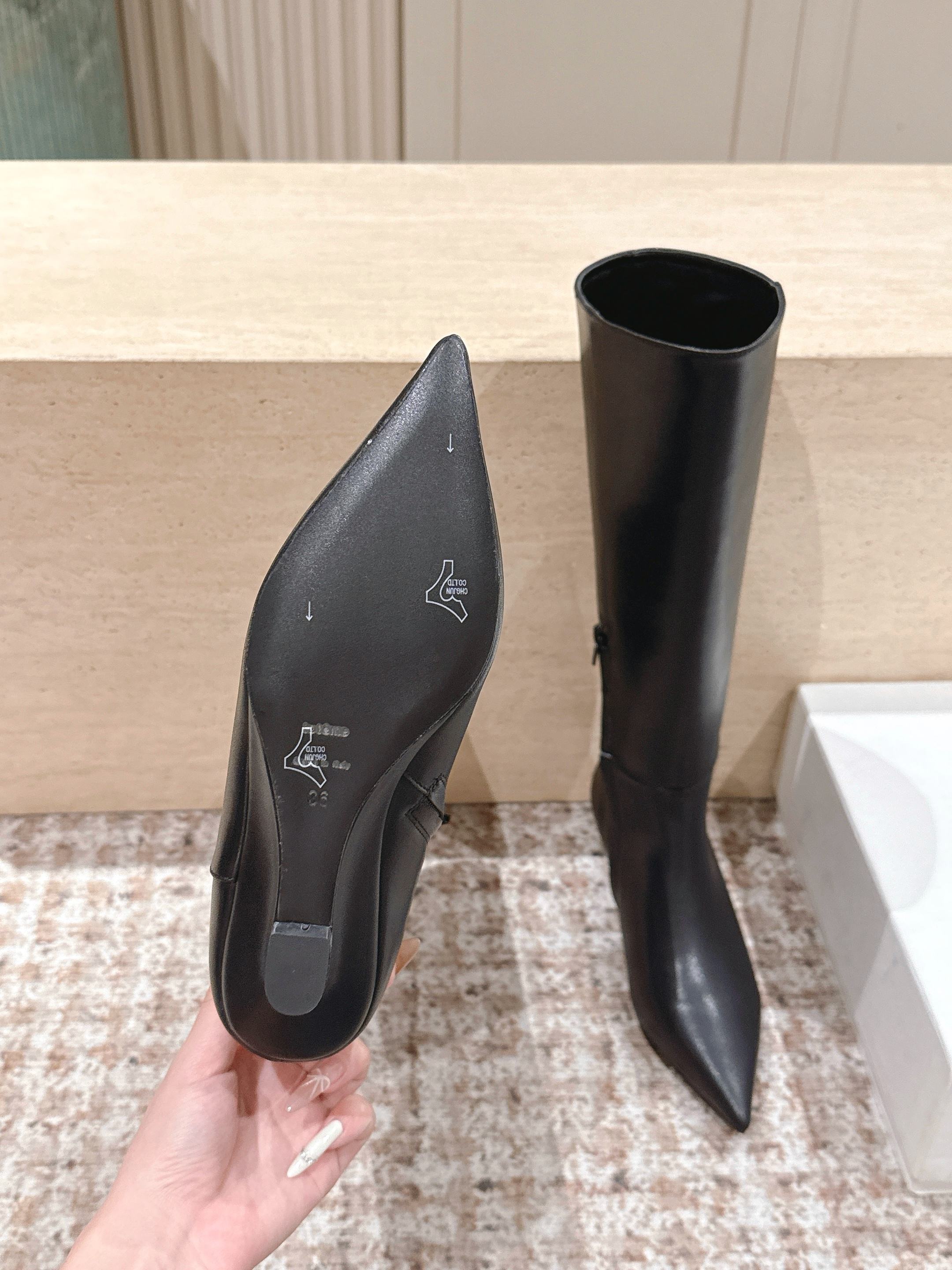 CELINE 26S HIGH-TOP BOOTS 55 MM IN BLACK CALFSKIN