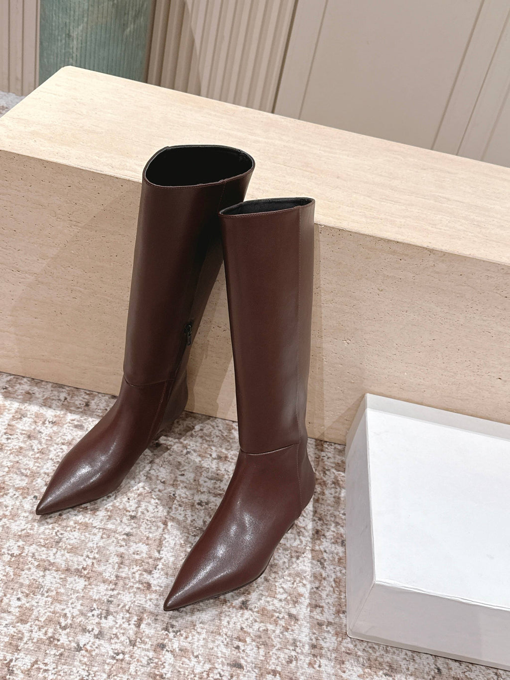 CELINE 26S HIGH-TOP BOOTS 55 MM IN BROWN CALFSKIN