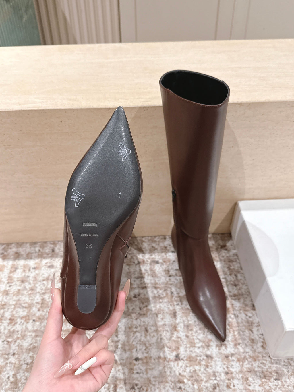 CELINE 26S HIGH-TOP BOOTS 55 MM IN BROWN CALFSKIN