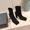 ALAIA 26S HEELED BOOTS 90 MM IN BLACK SUEDE