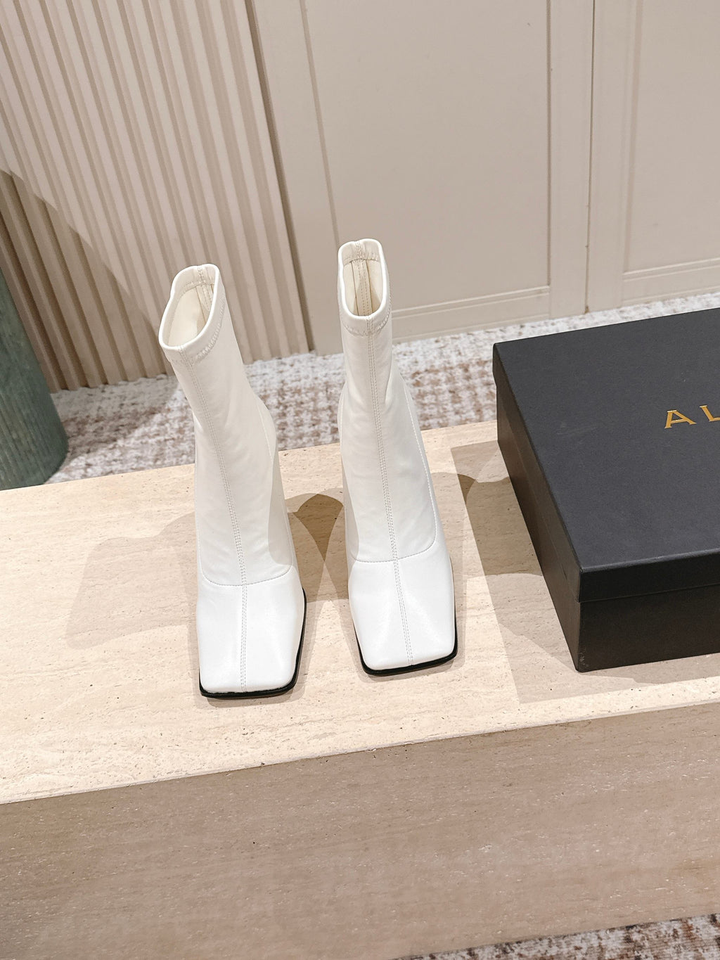 ALAIA 26S HEELED BOOTS 90 MM IN WHITE CALFSKIN