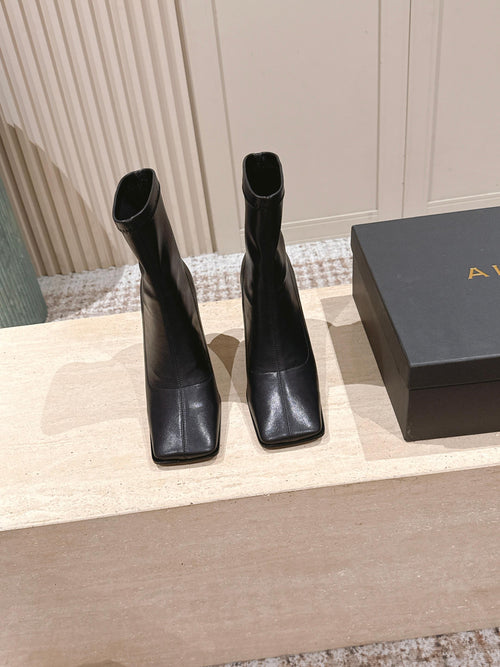 ALAIA 26S HEELED BOOTS 90 MM IN BLACK CALFSKIN
